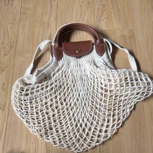 Longchamp Cream and Brown Mesh Tote